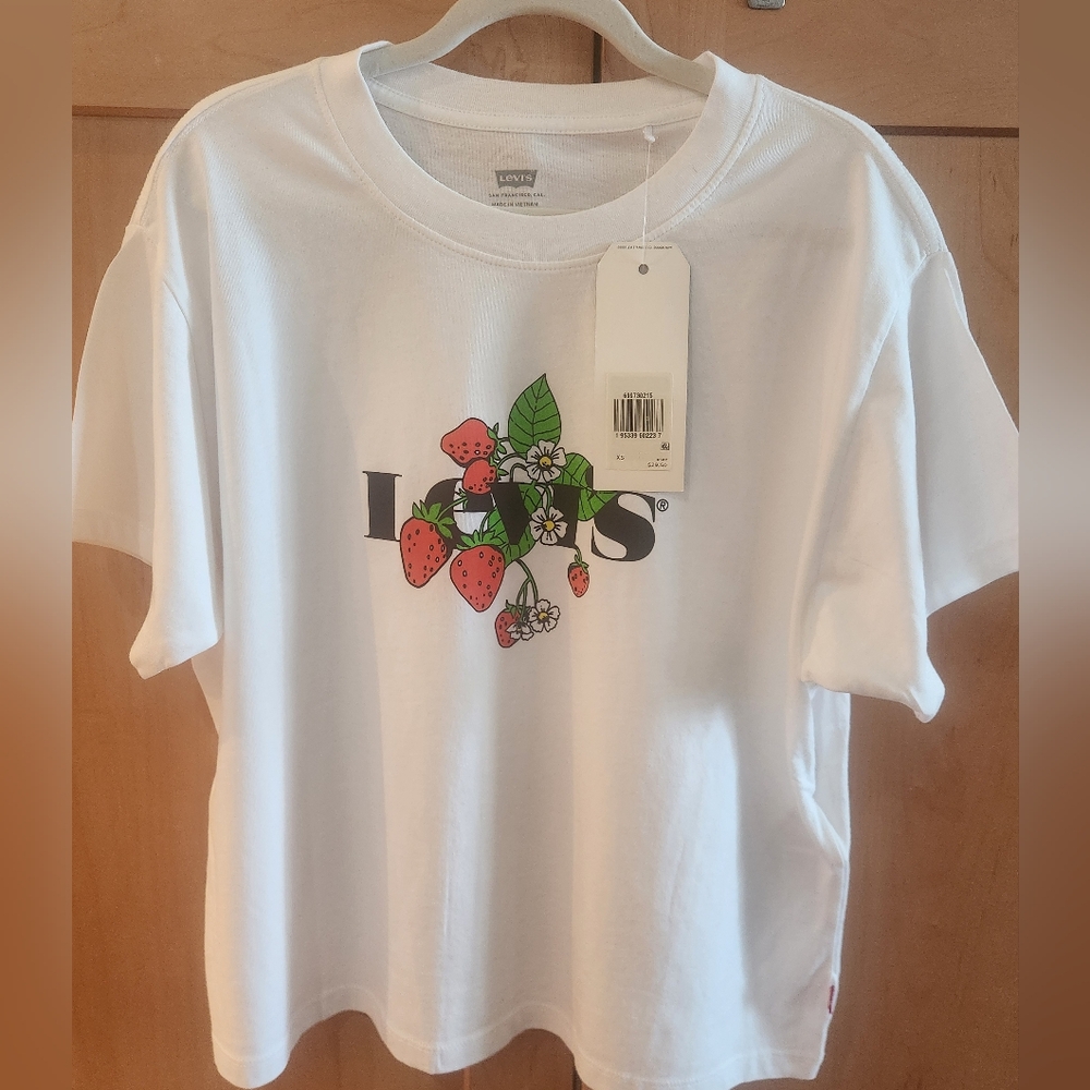 Levi's Womens Varsity T-shirt Strawberry Logo XS NWT